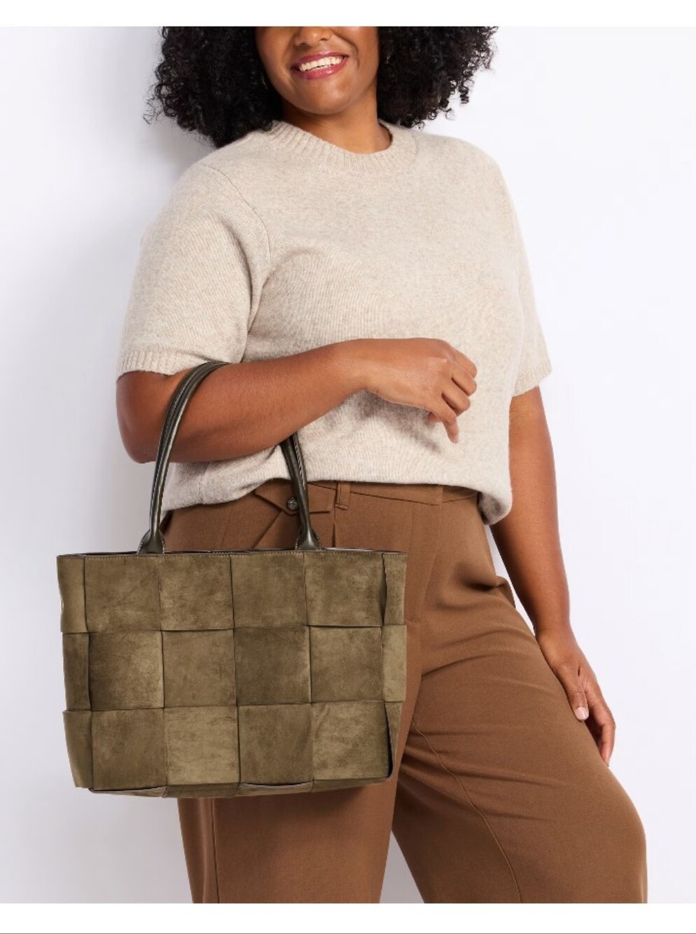 Market & Spruce Taupe Patchwork Suede Tote